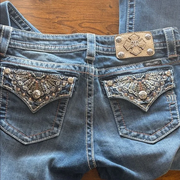 Miss Me Blue Boot Cut Jeans with Embellished Pockets - Picture 6 of 7